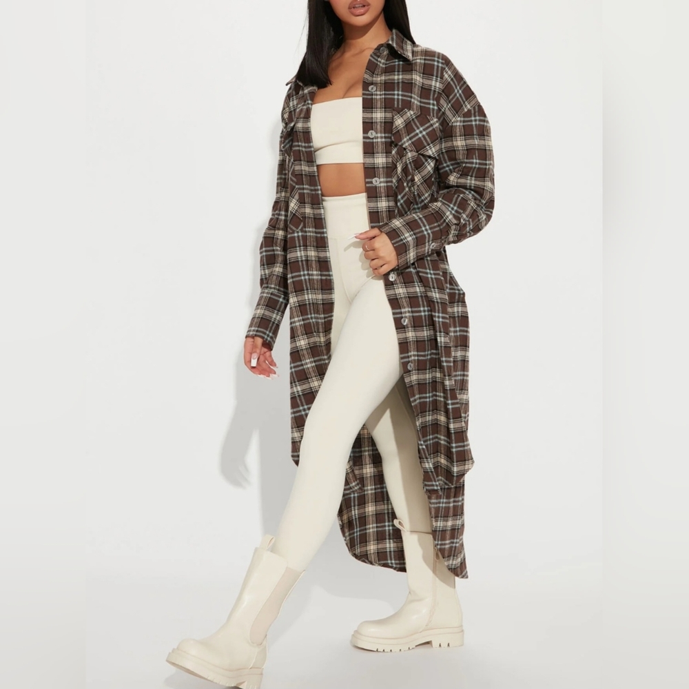 Fashion Nova Plaid Maxi Shirt